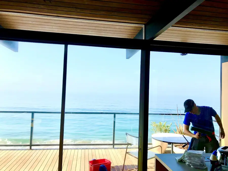 Window cleaning at Malibu beachfront home